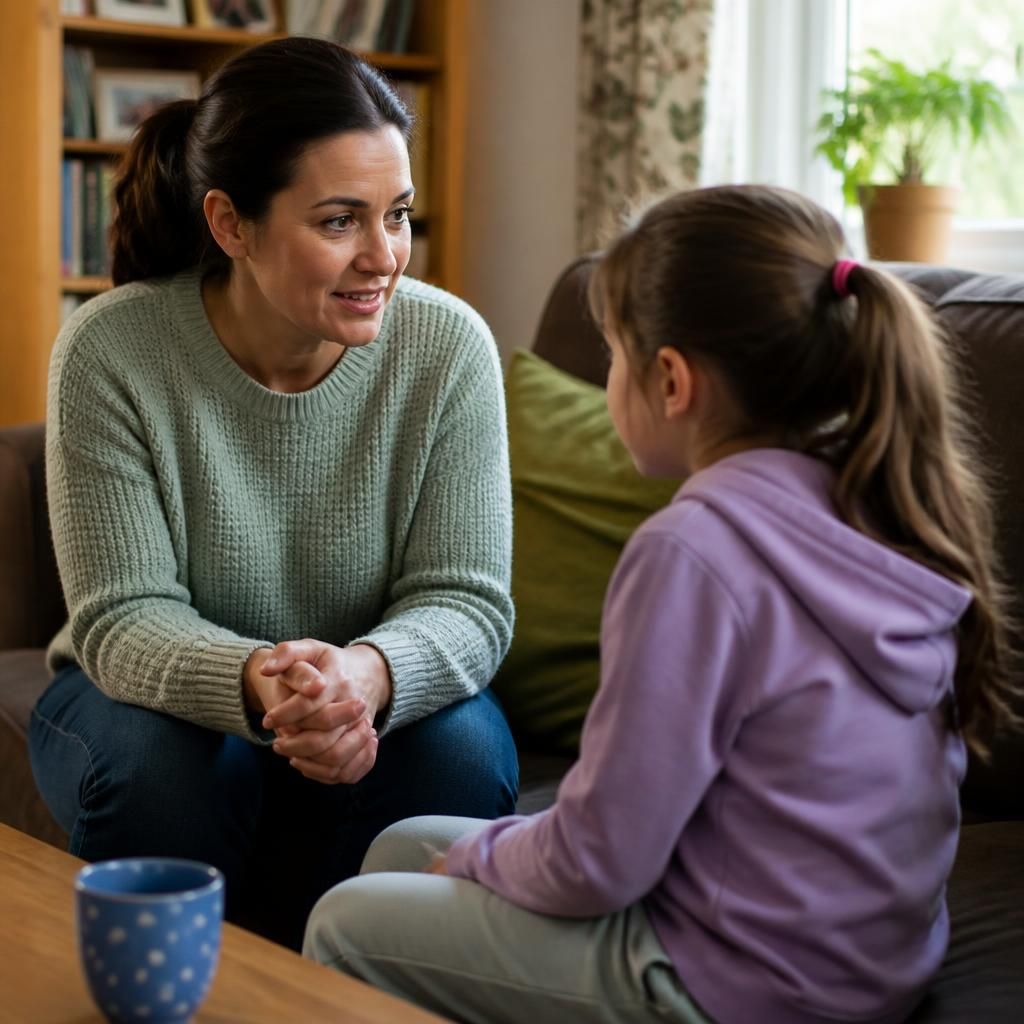 Foster carer speaking with a child during a planned respite stay