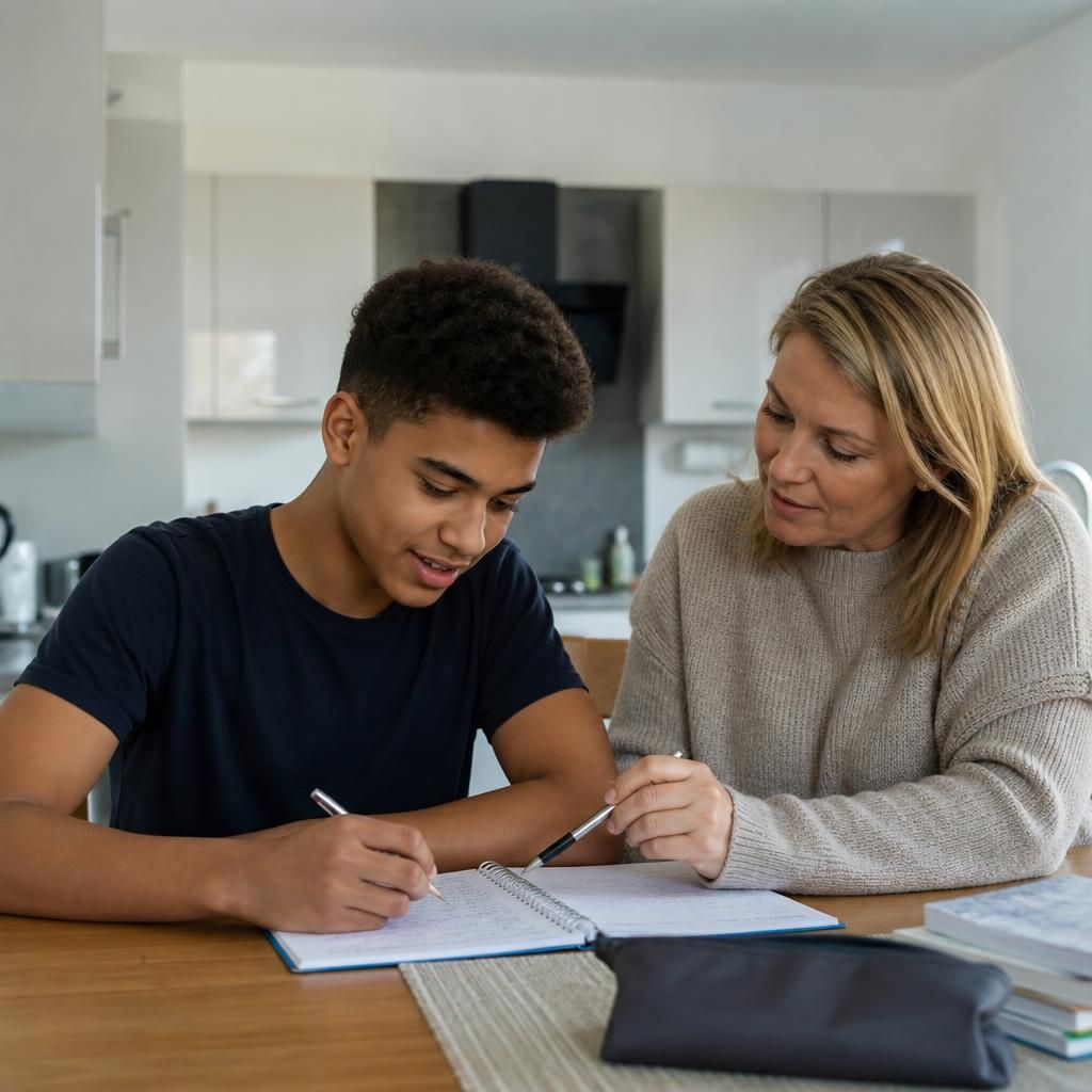 Foster carer helping a young person complete an everyday activity