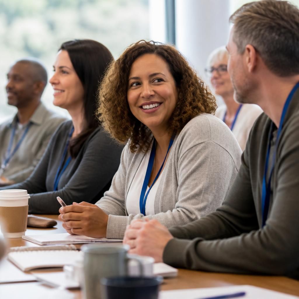 Foster carer attending a training session with other prospective carers
