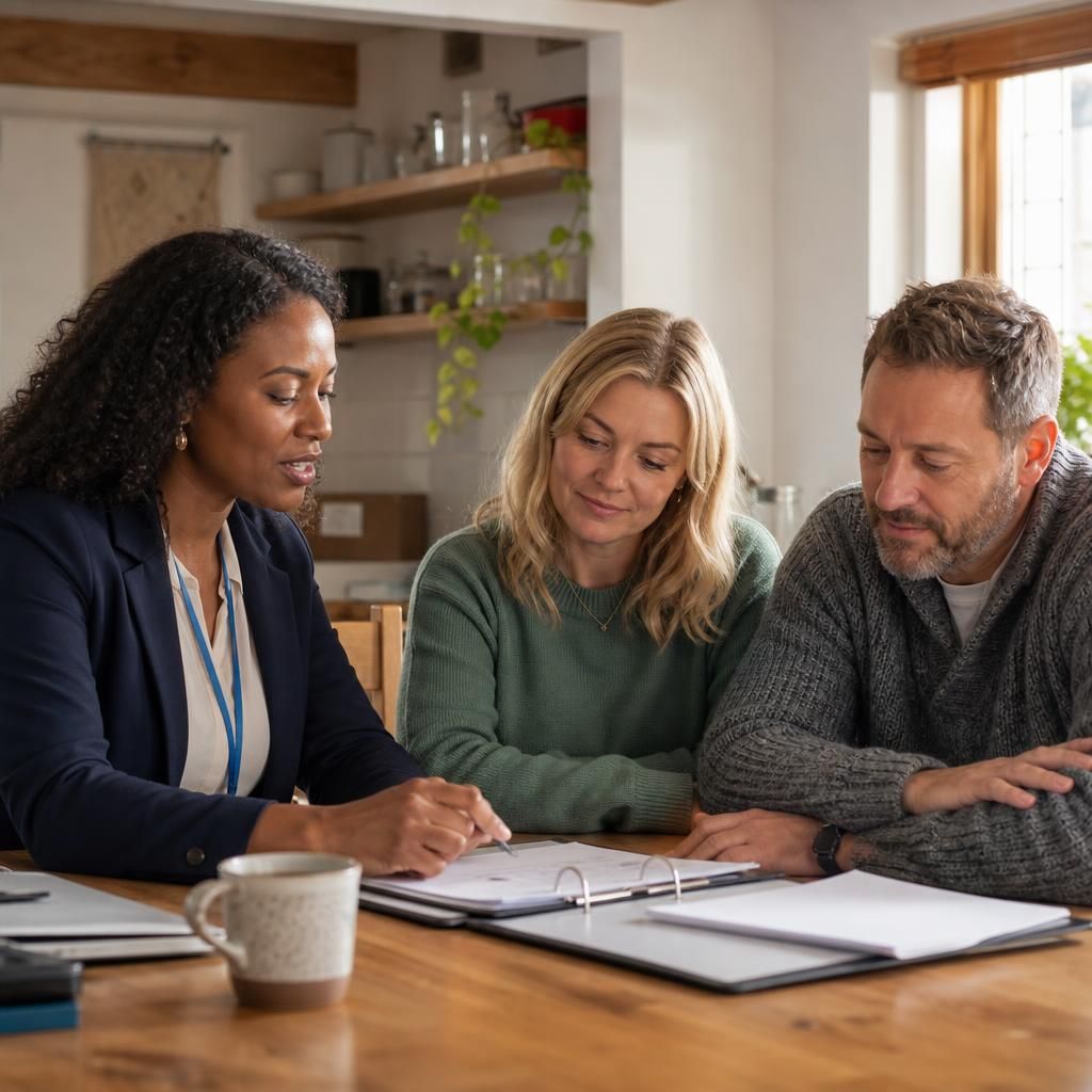 Foster carers planning care arrangements with a professional