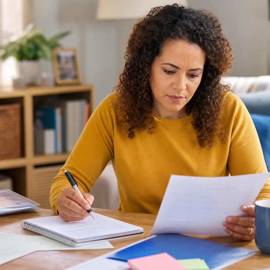 Person reviewing a foster care assessment document and making notes