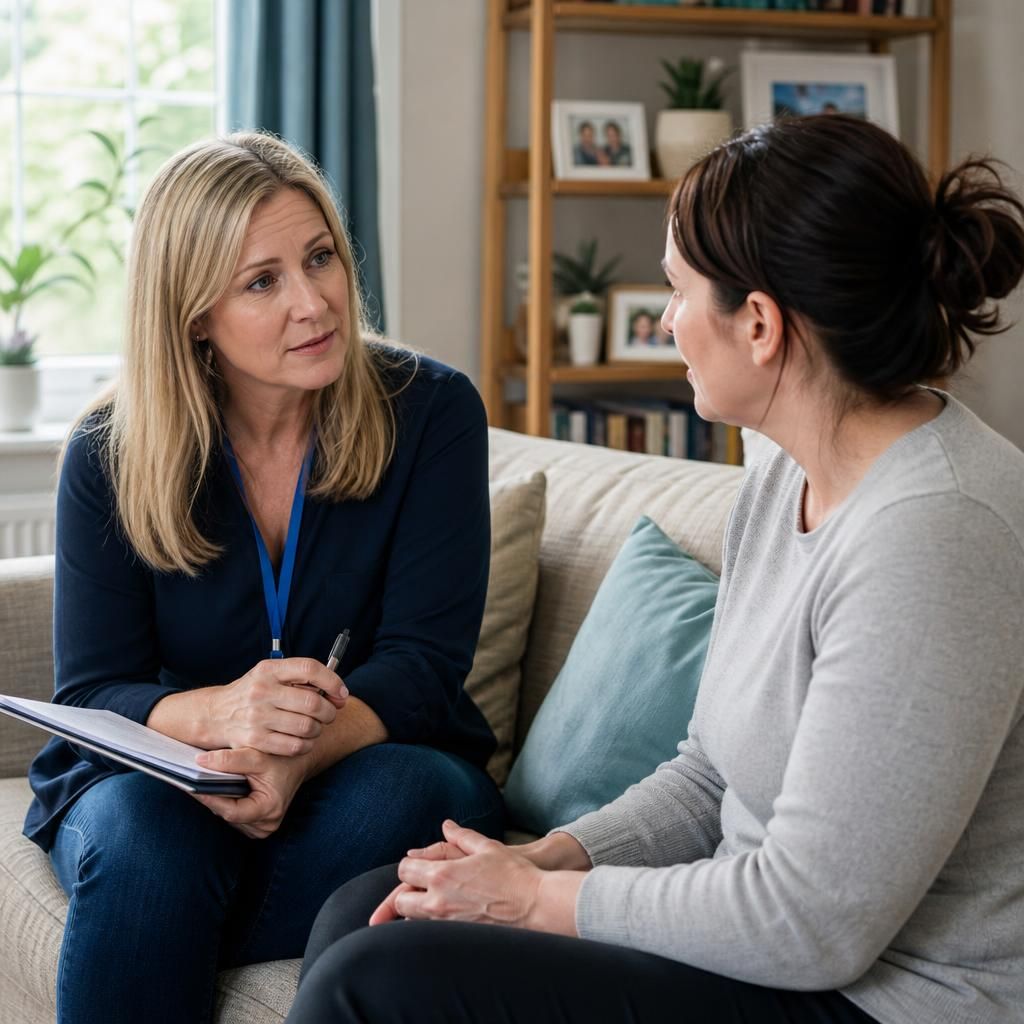 Foster carer and social worker discussing a child's placement review
