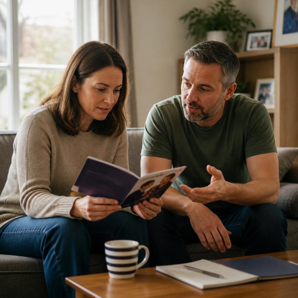Couple discussing fostering information at home