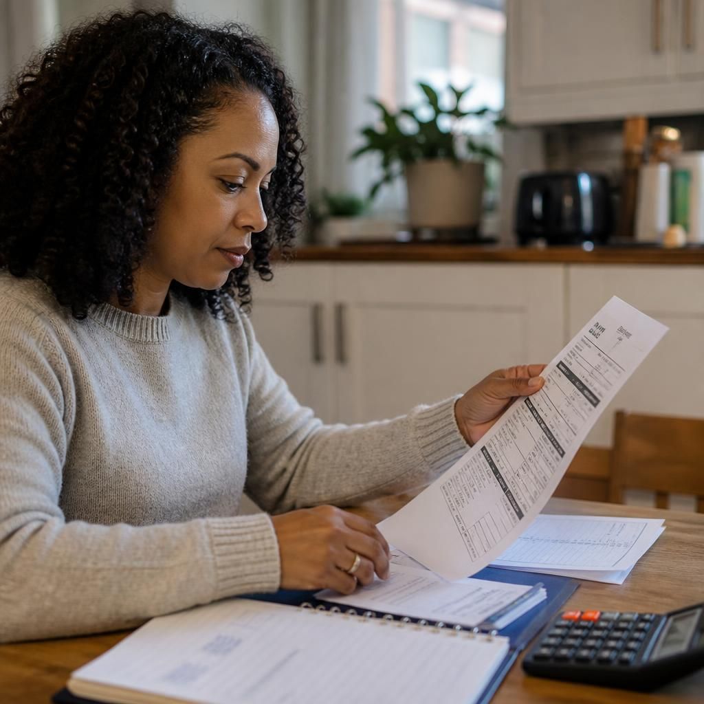 Foster carer reviewing a weekly payment statement and placement records