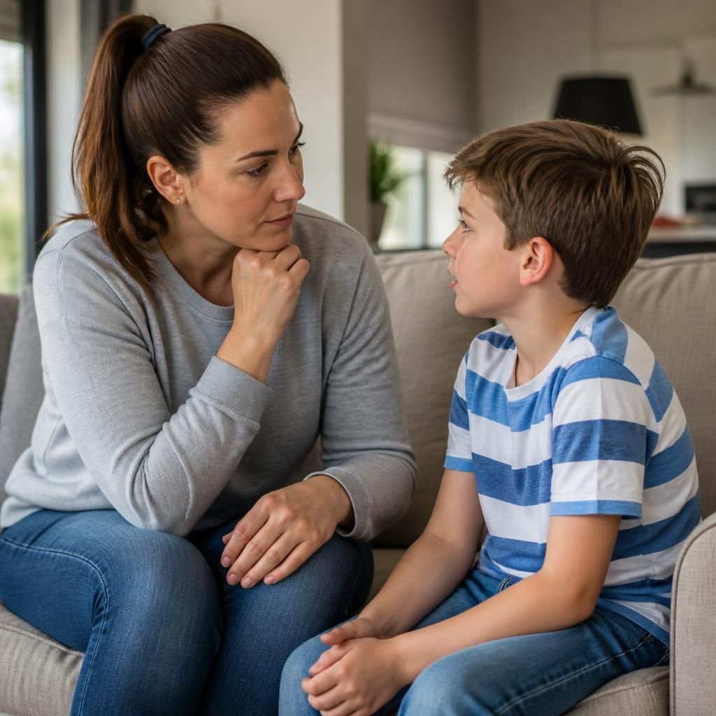 Single parent listening to a child during a quiet conversation