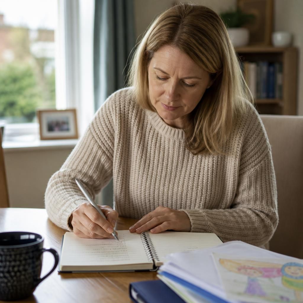 Carer writing notes about a child’s routine in a placement record