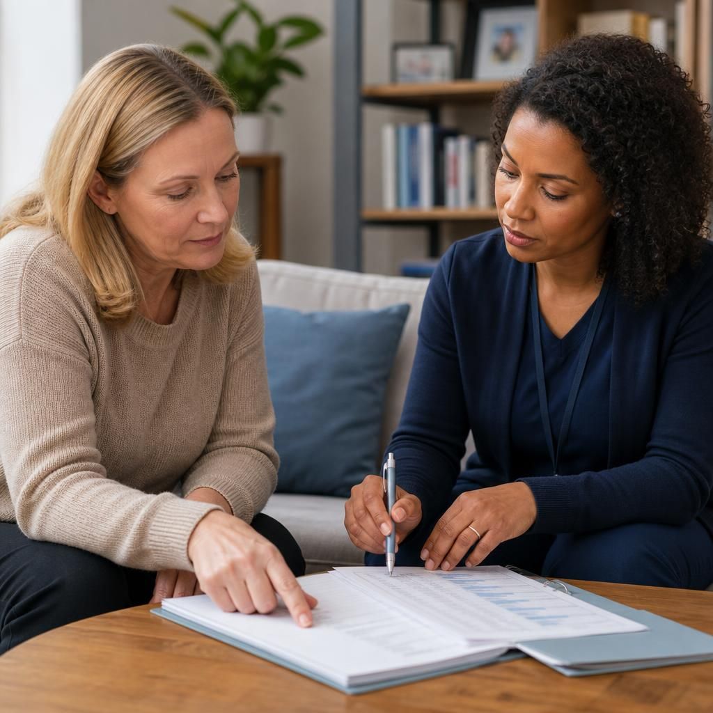 Foster carer and social worker reviewing a child’s transition plan