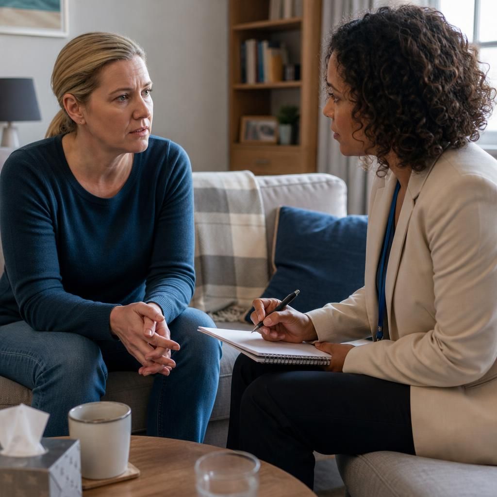 Foster carer speaking with a social worker during a placement review