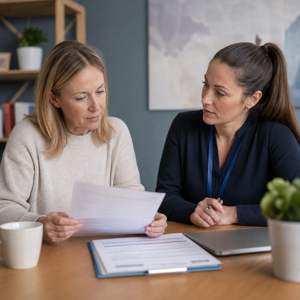 Foster carer reviewing placement payment details with an adviser