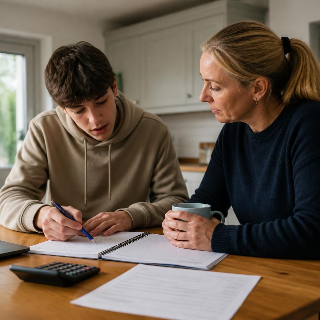 Young person reviewing a weekly budget with a foster carer