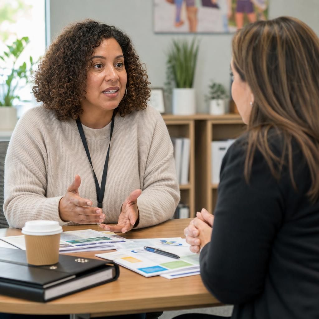 Foster carer discussing different placement needs with a fostering adviser