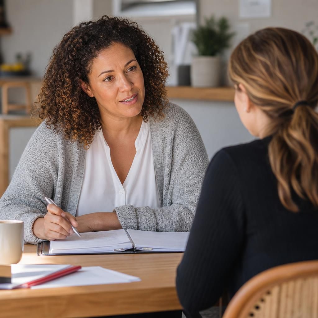 Foster carer discussing household information with an assessing social worker
