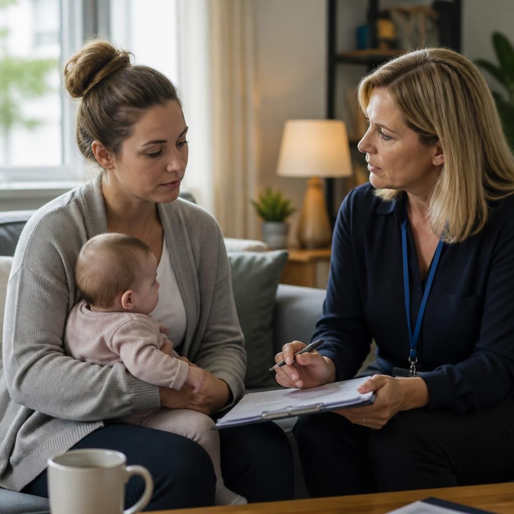 Foster carer discussing an infant referral with a social worker