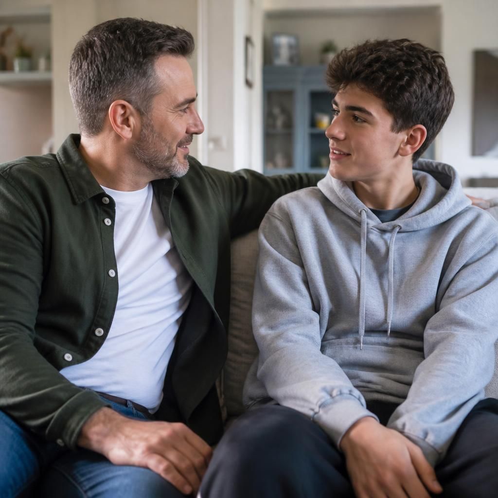 Foster carer and teenager talking together at home