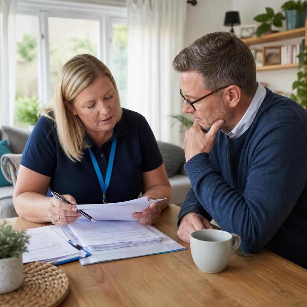 Applicant reviewing foster carer application documents with a social worker