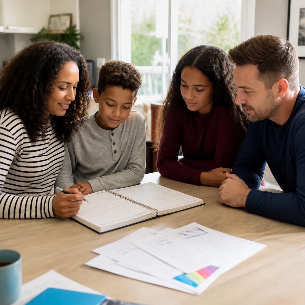 Family members planning routines and responsibilities together