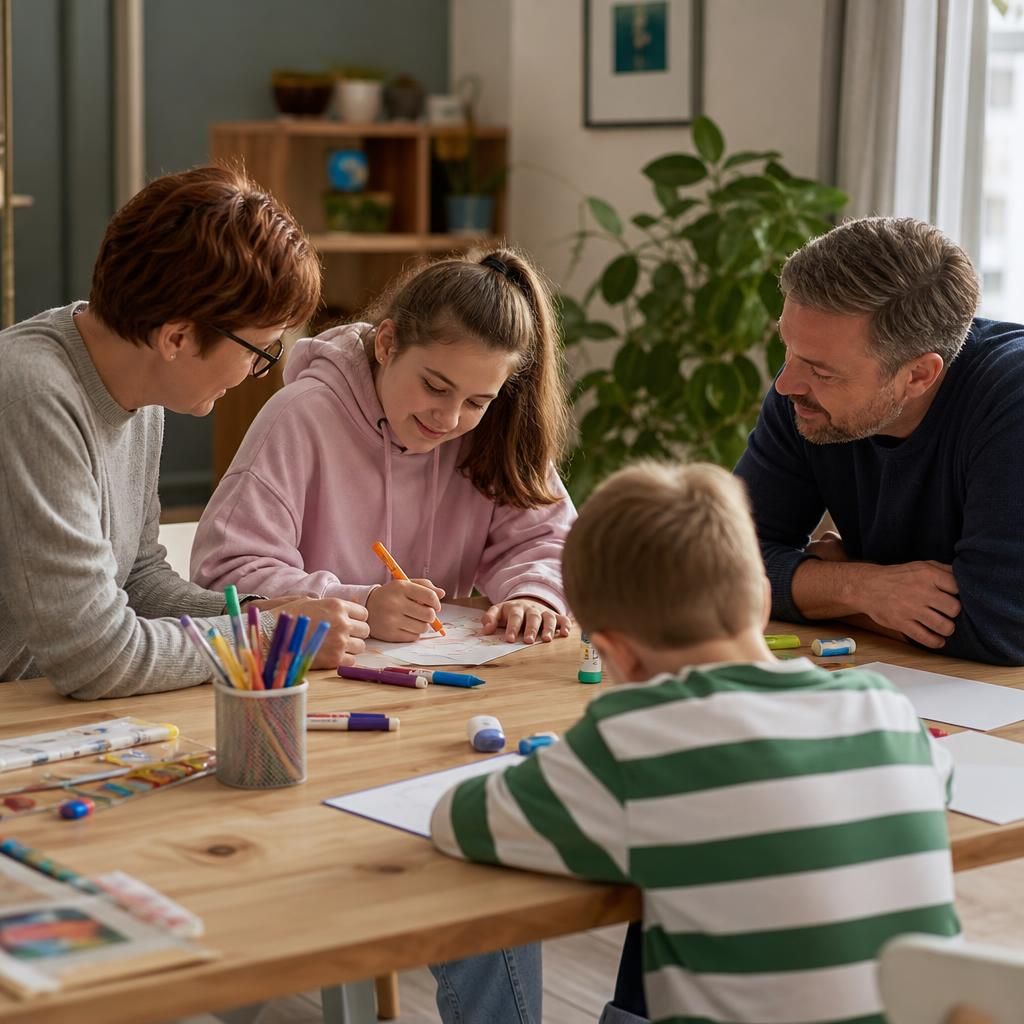 Children and adults taking part in a shared household activity