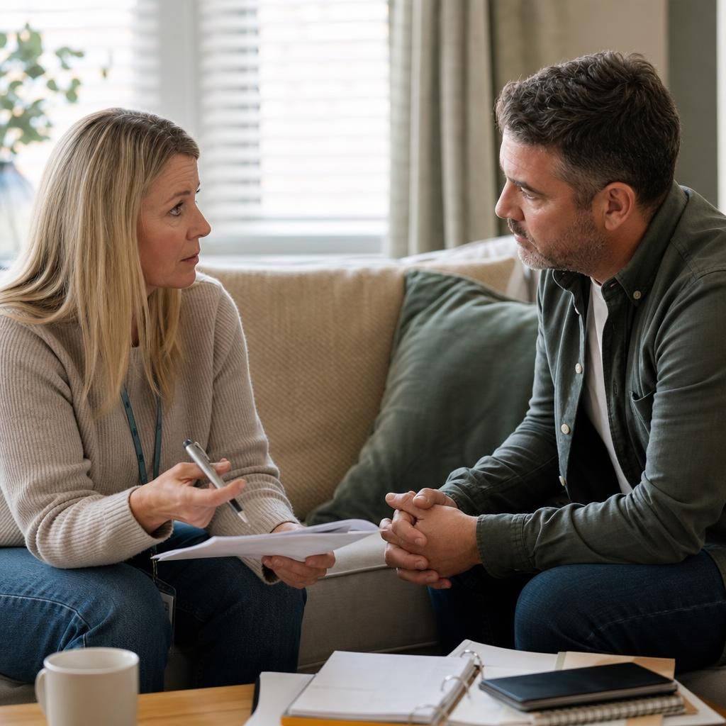 Foster carer discussing placement arrangements and payment reviews