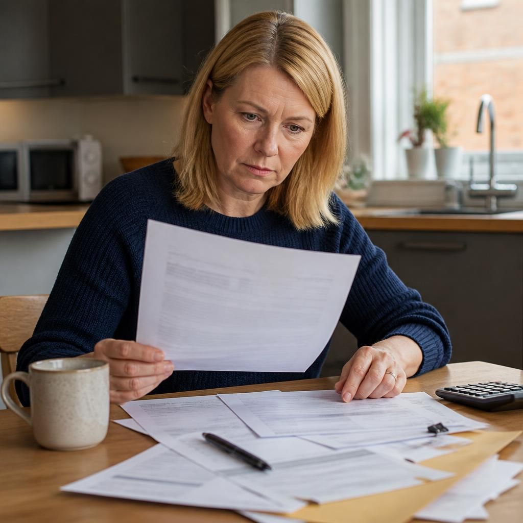 Foster carer reviewing a council tax bill and supporting documents