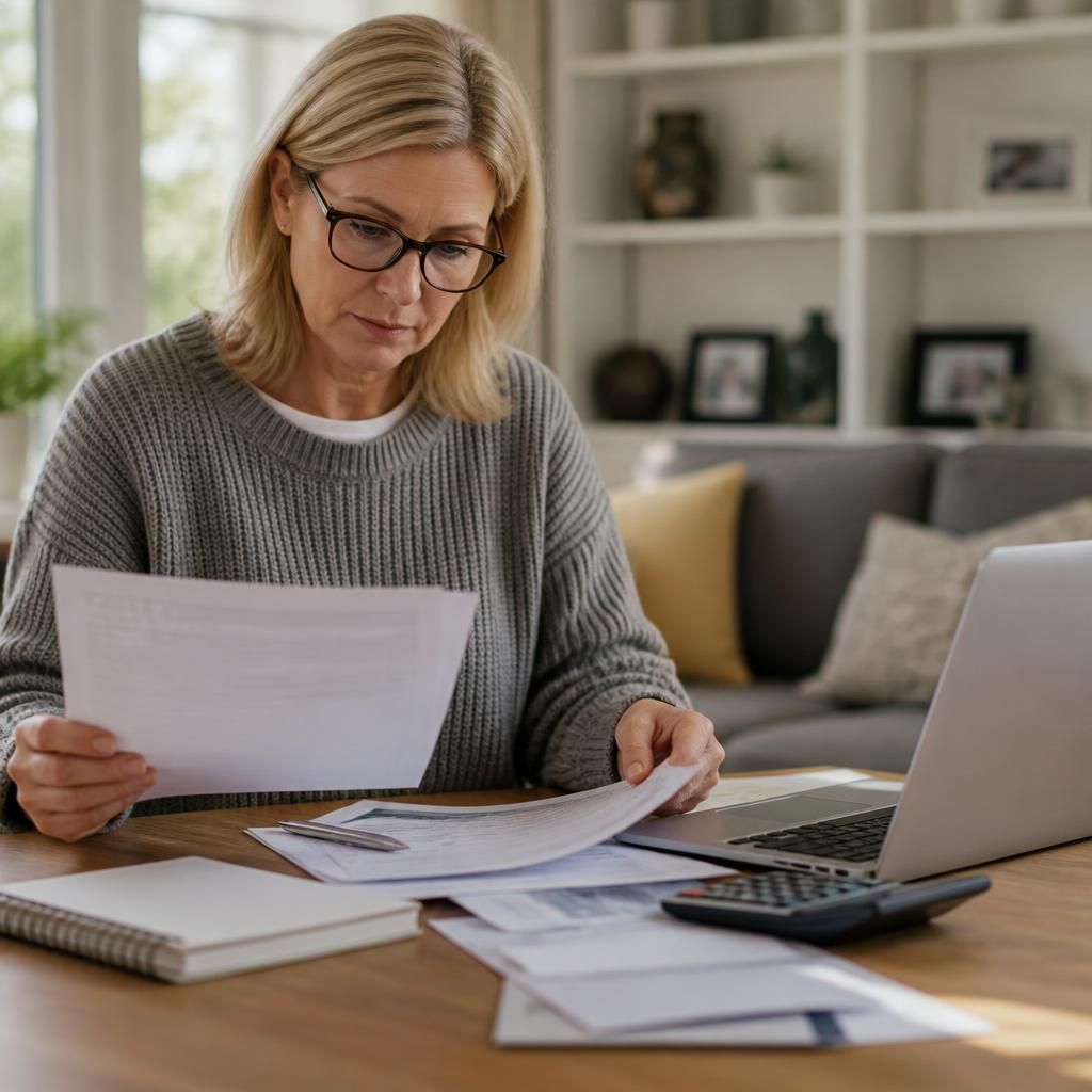 Foster carer reviewing grant application documents and household finances