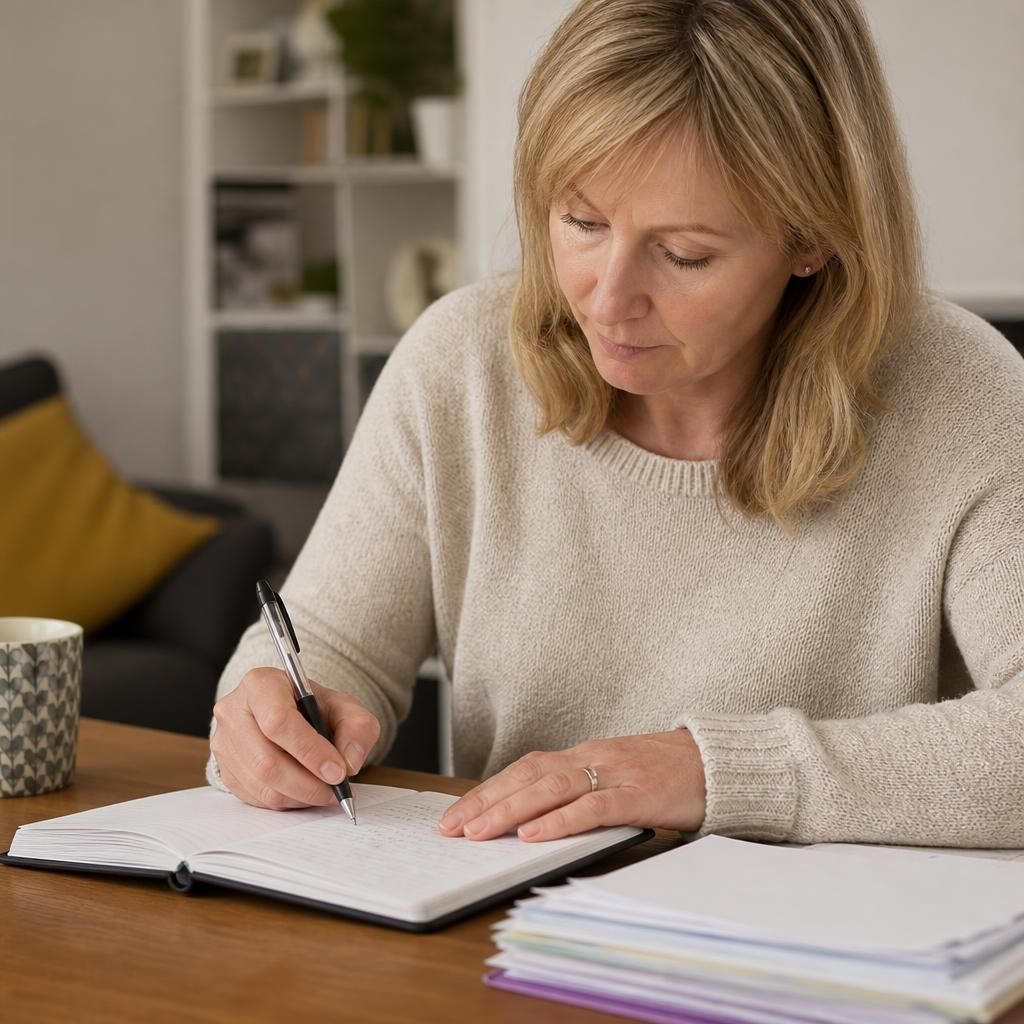 Foster carer writing notes in a child’s care record