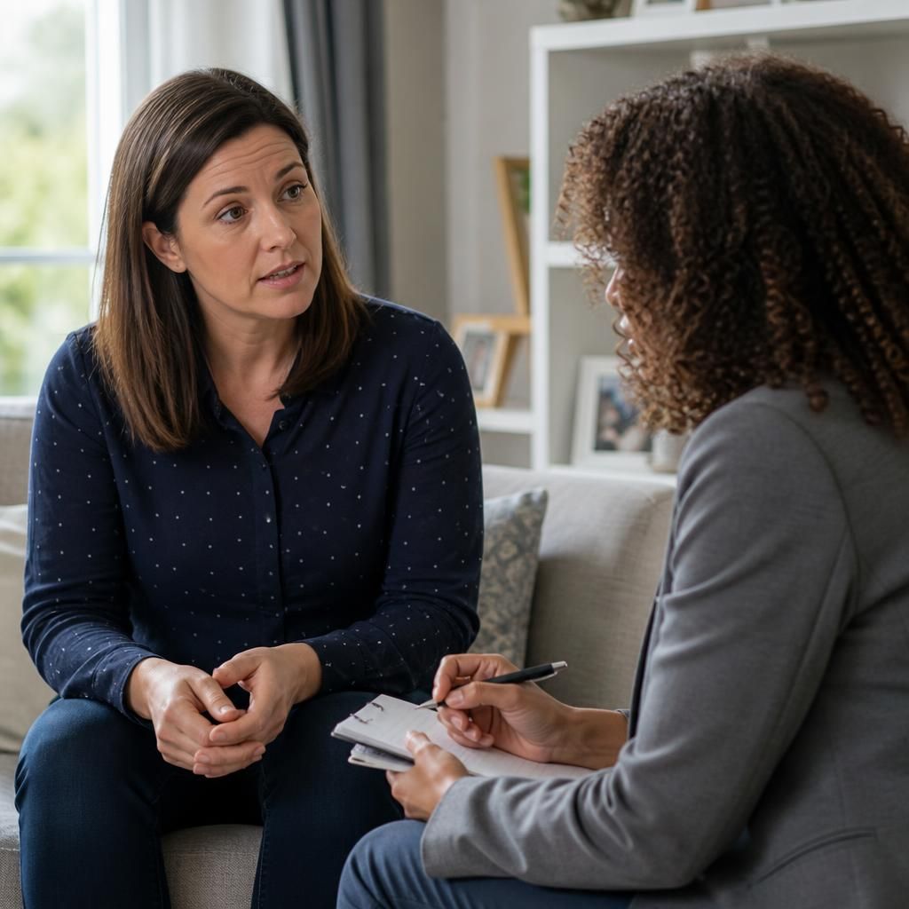 Foster carer discussing a child’s care with a social worker