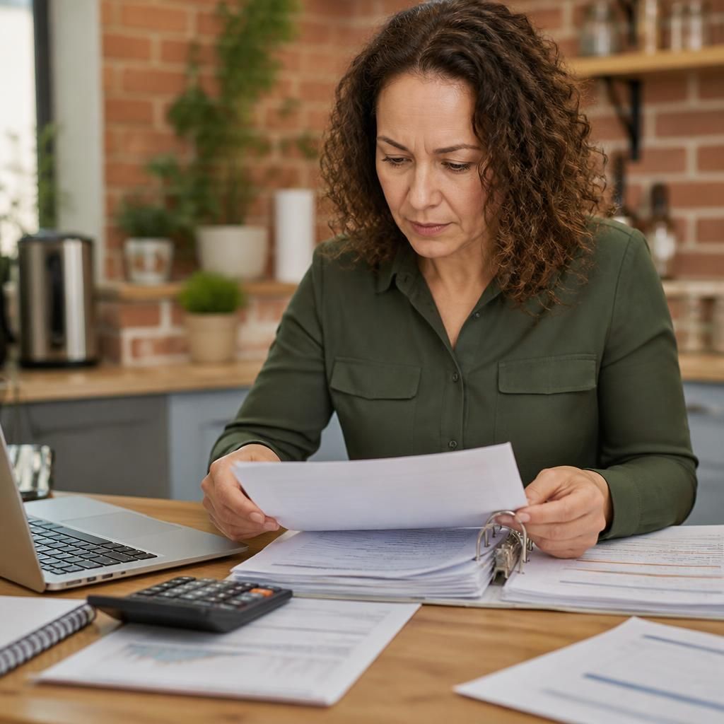 Foster carer reviewing payment records and placement paperwork at a desk