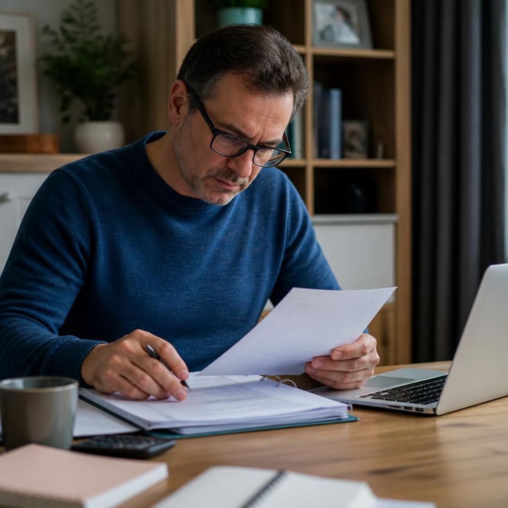 Foster carer reviewing tax records and placement dates at a desk