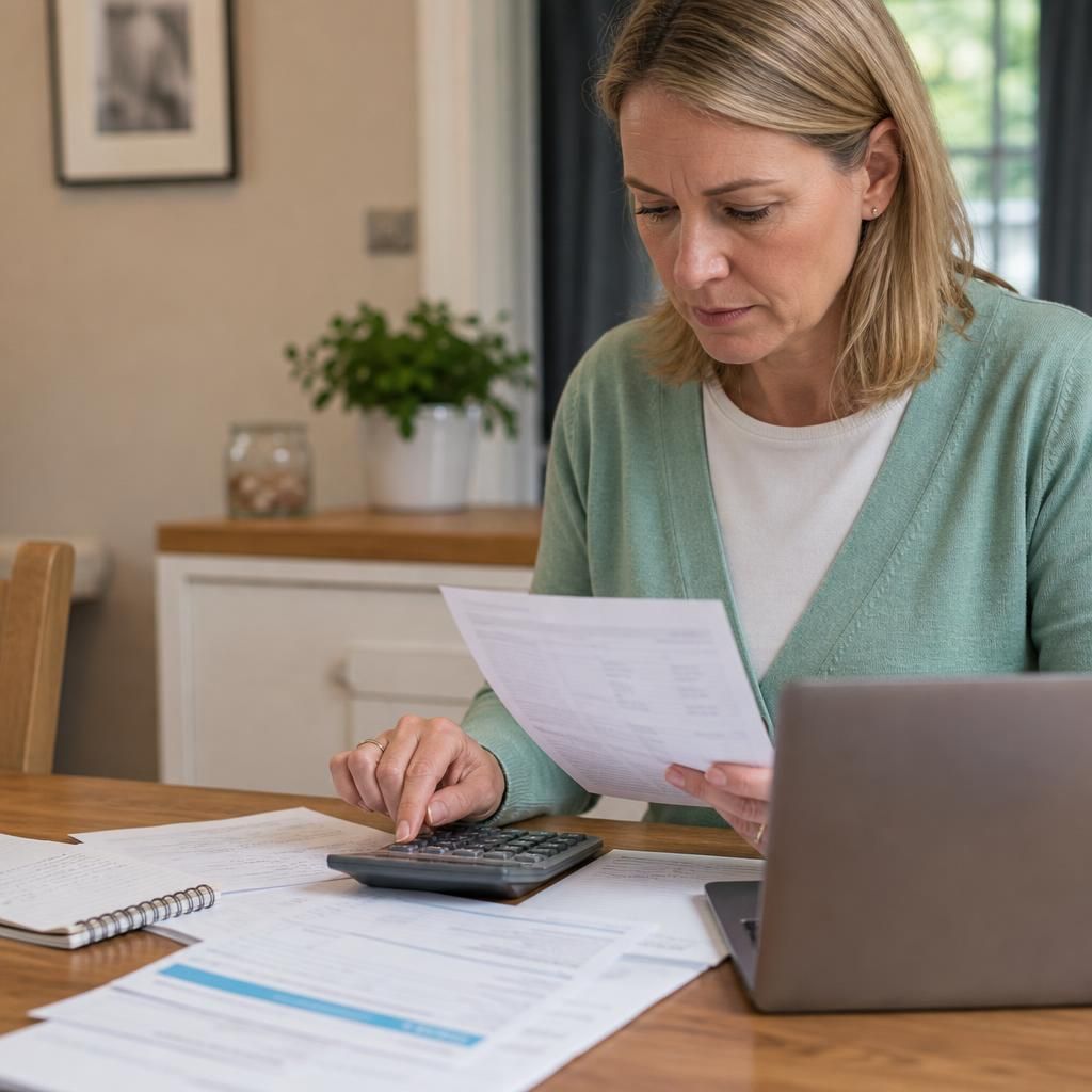 Foster carer reviewing fostering payment records and tax documents