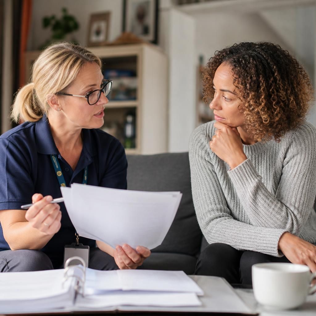 Foster carer discussing a child's referral with a social worker