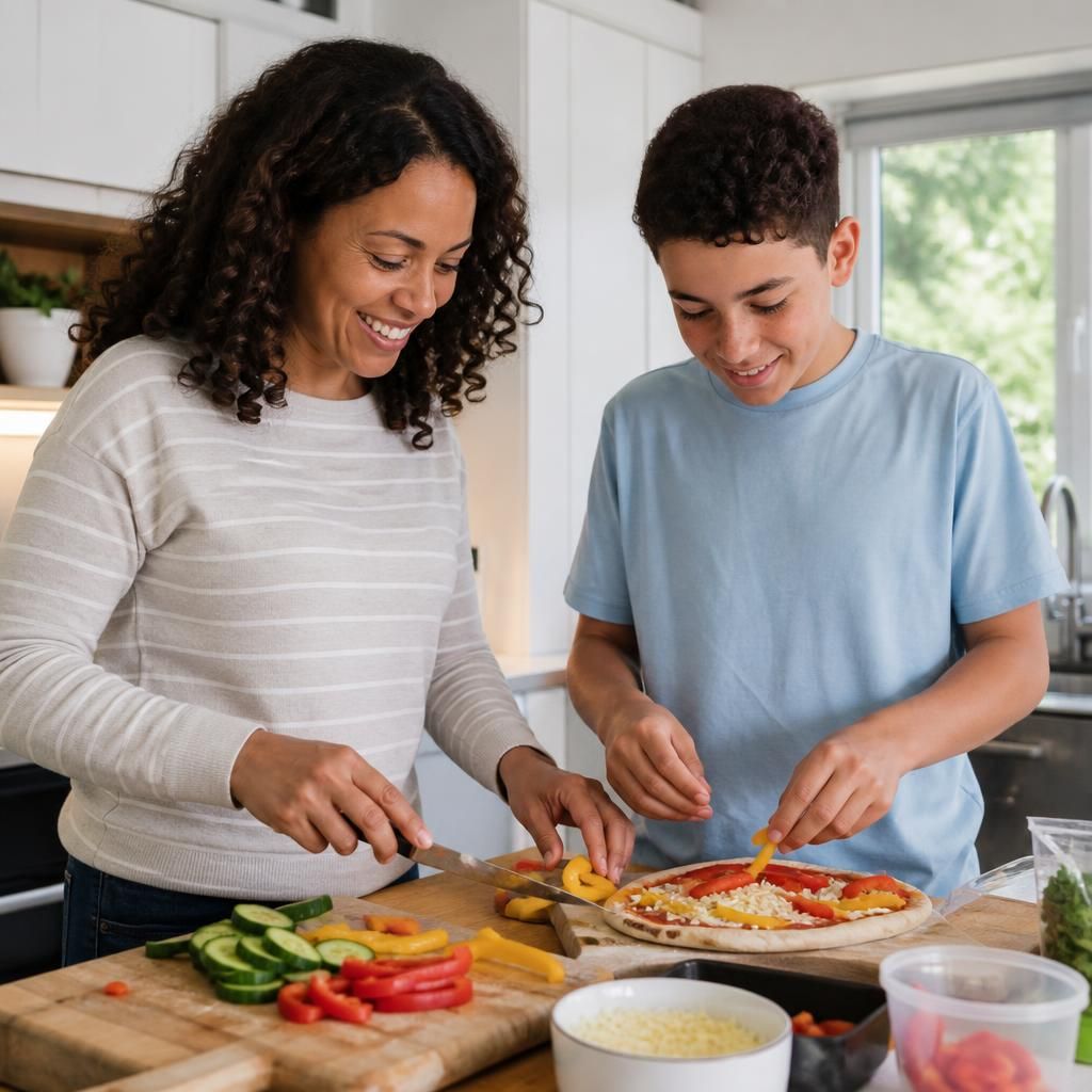 Foster carer and young person preparing a meal together
