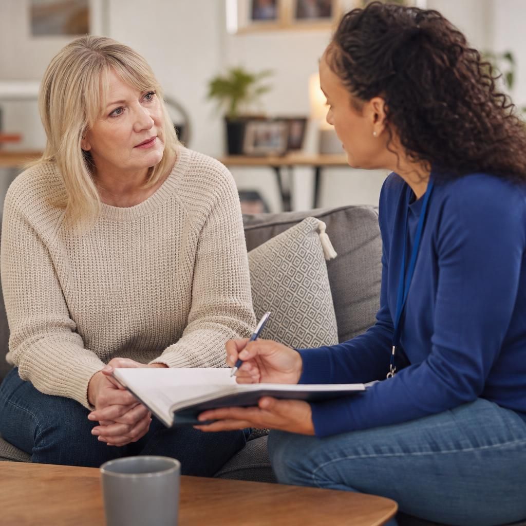 Foster carer speaking with a support worker during a supervision meeting