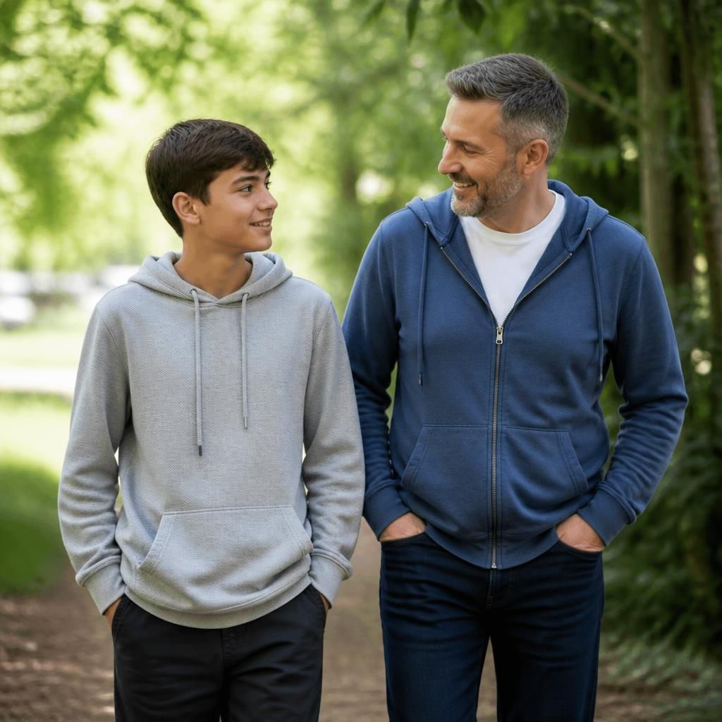 Young person and foster carer walking together outdoors