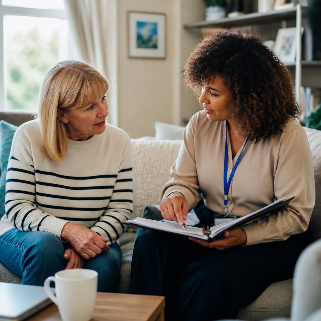 Kinship carer discussing household preparation with a social worker