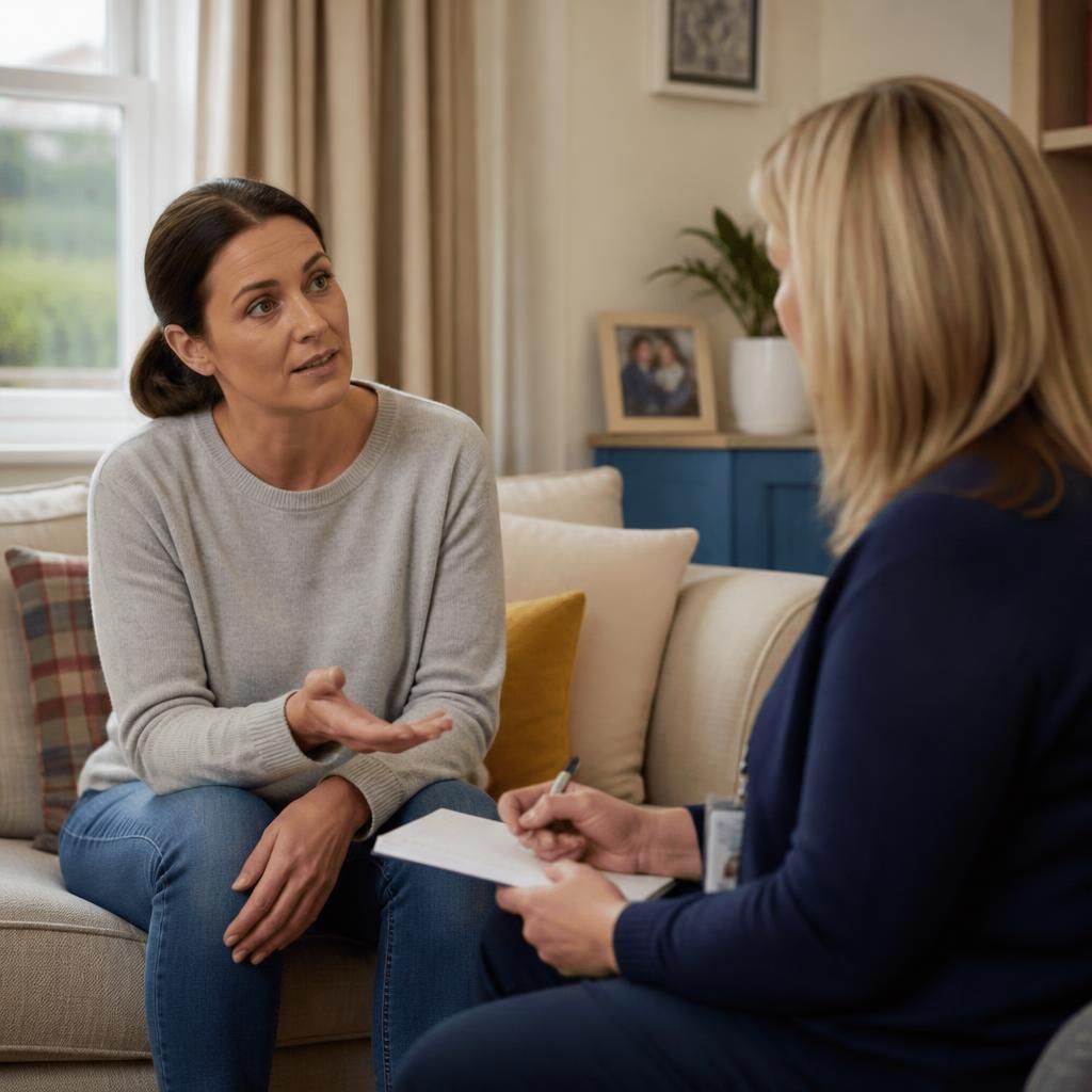 Foster carer speaking with a social worker at home