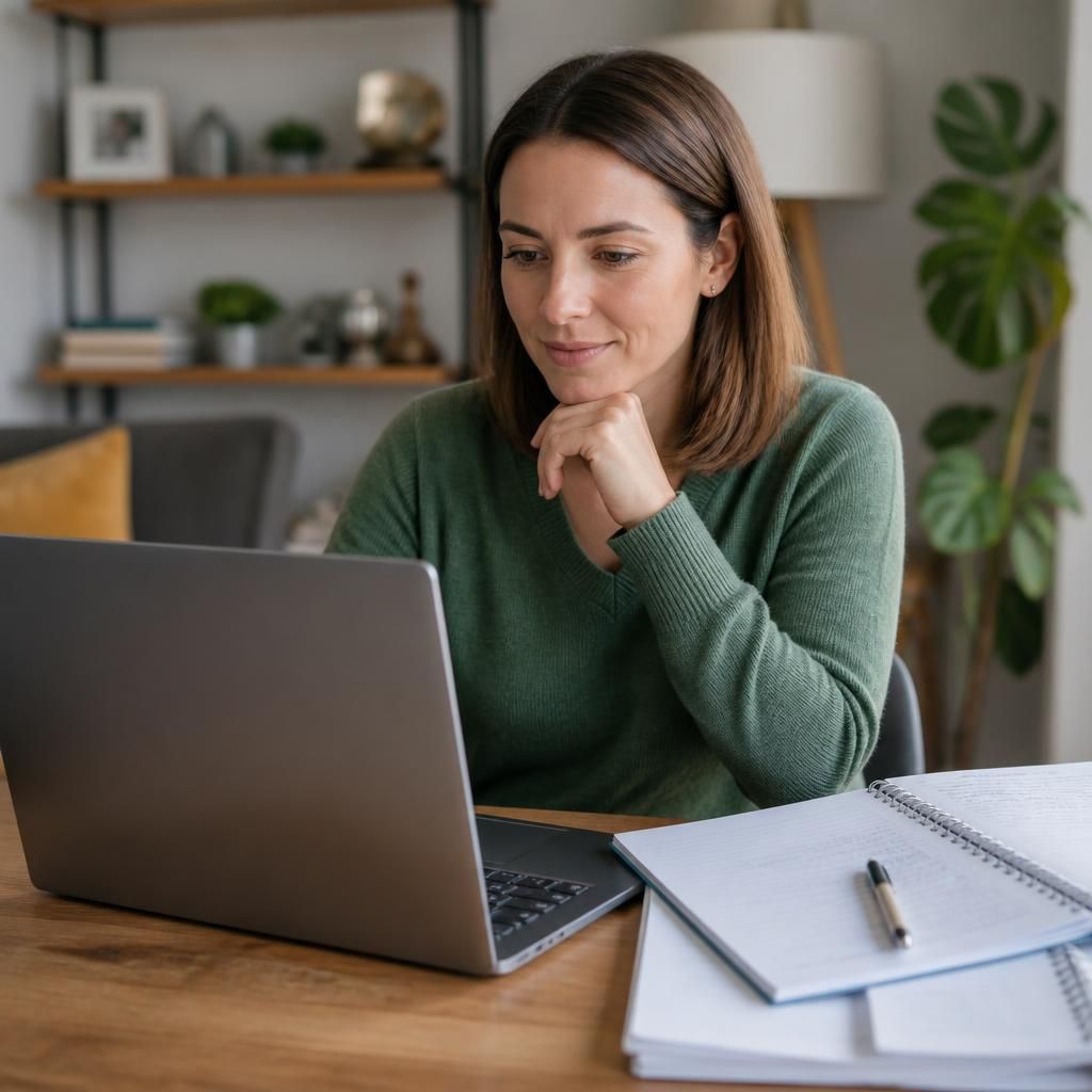 Person reviewing foster care learning materials on a laptop
