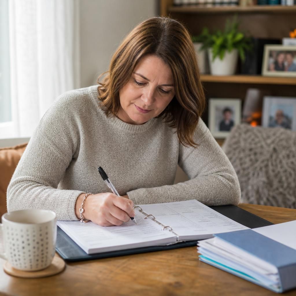 Foster carer writing notes in a child’s care record