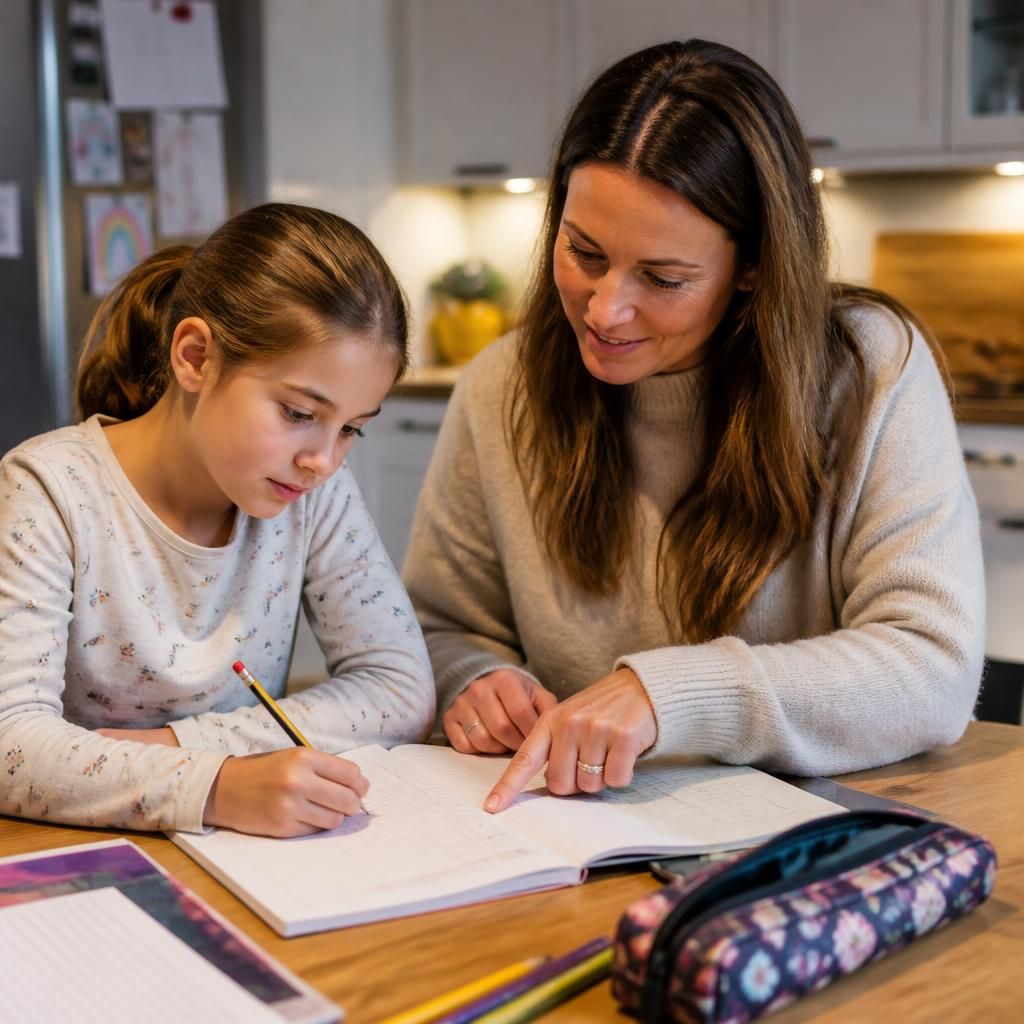 Parent helping a child with an everyday activity at home