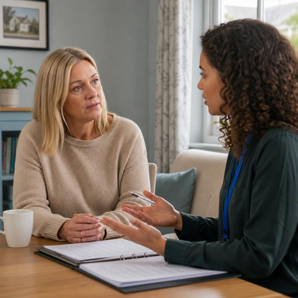 Foster carer speaking with a social worker about a child’s placement plan