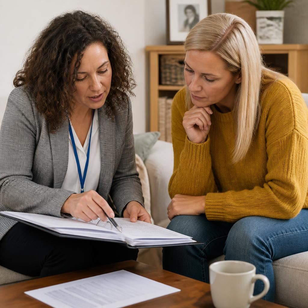 Assessing social worker and prospective foster carer reviewing assessment documents