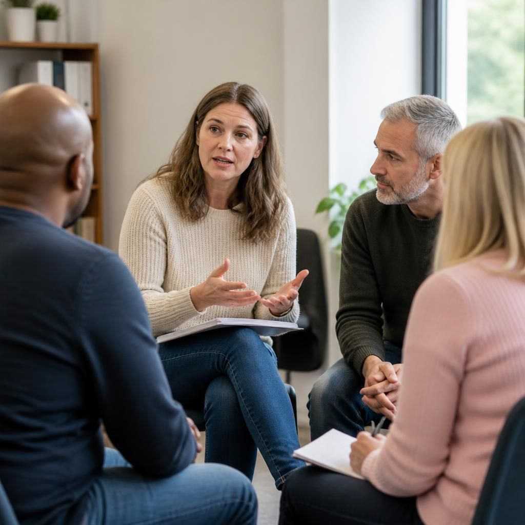 Foster carer taking part in a training discussion with other adults