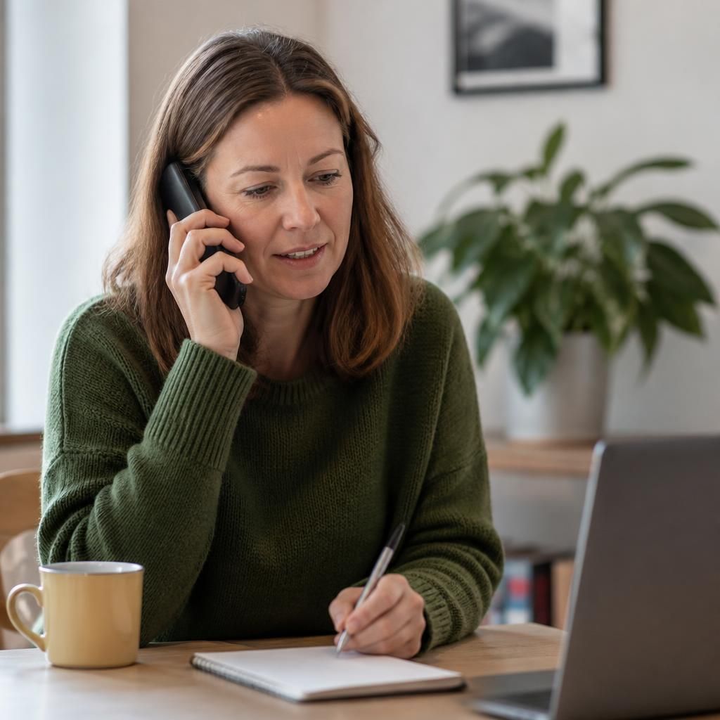 Prospective foster carer speaking with a helpline adviser on the phone