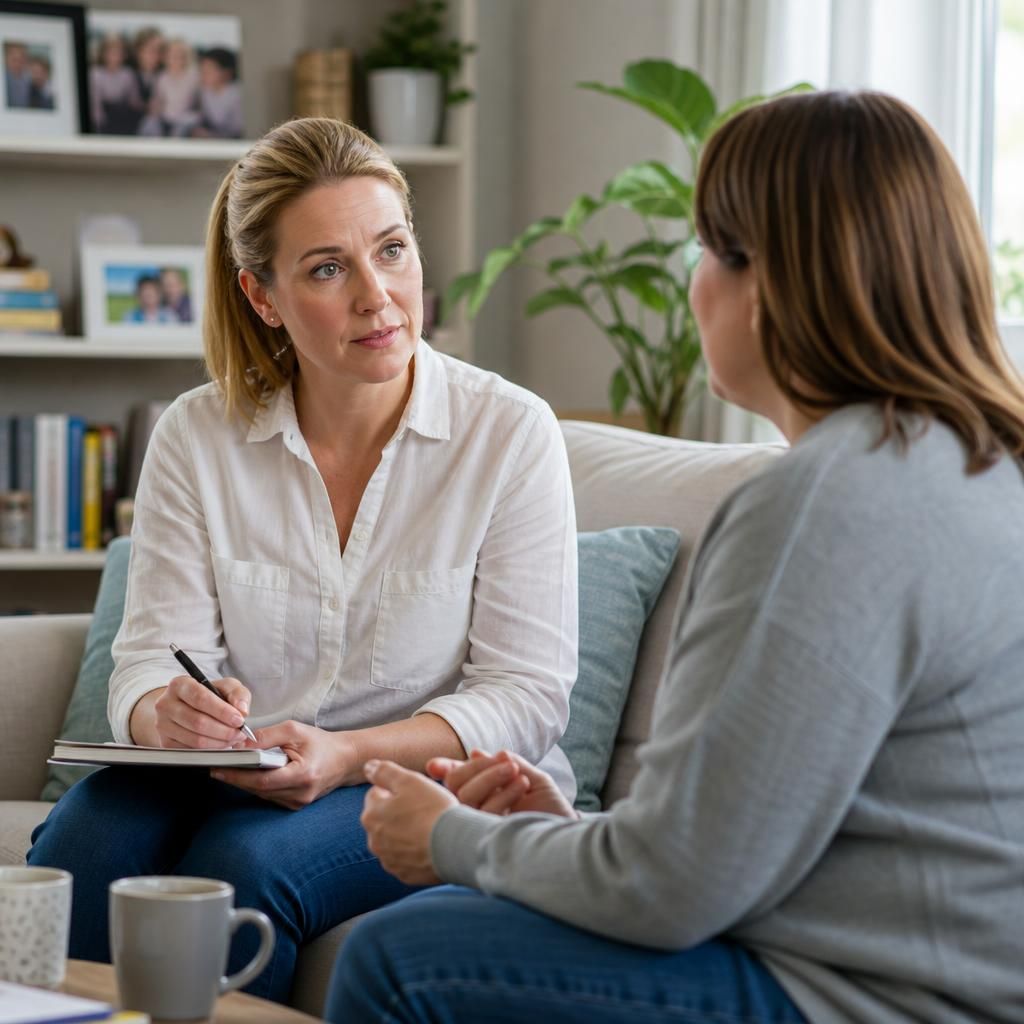 Foster carer speaking with a support worker at home