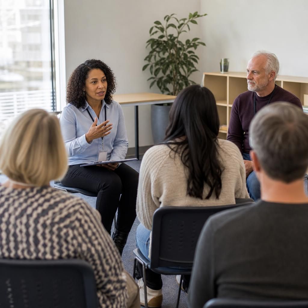 Foster carers taking part in a group training session with a facilitator