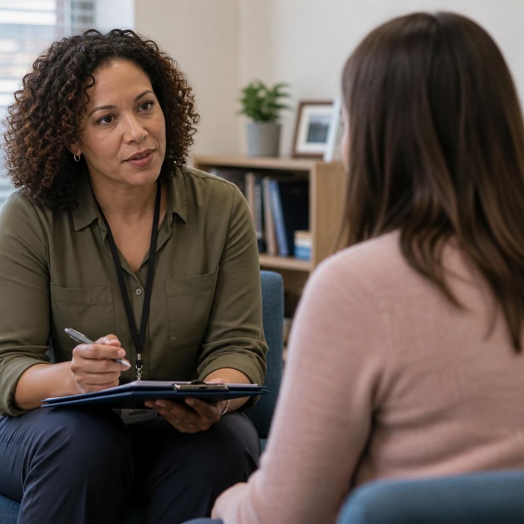 Social worker discussing safeguarding checks with a prospective kinship carer