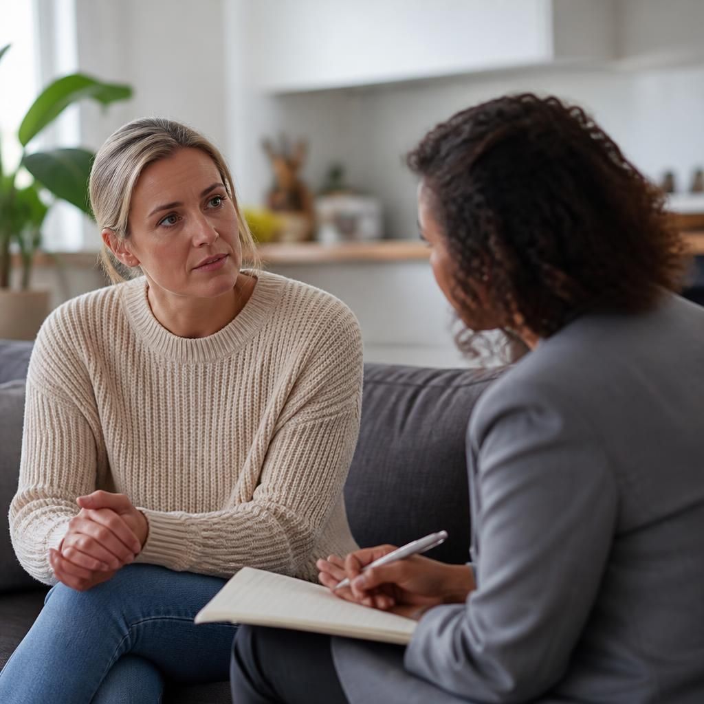 Foster carer speaking with a social worker during a placement review
