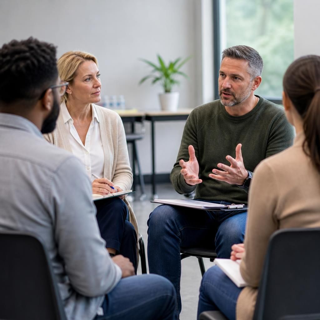 Foster carer taking part in a training discussion with other adults