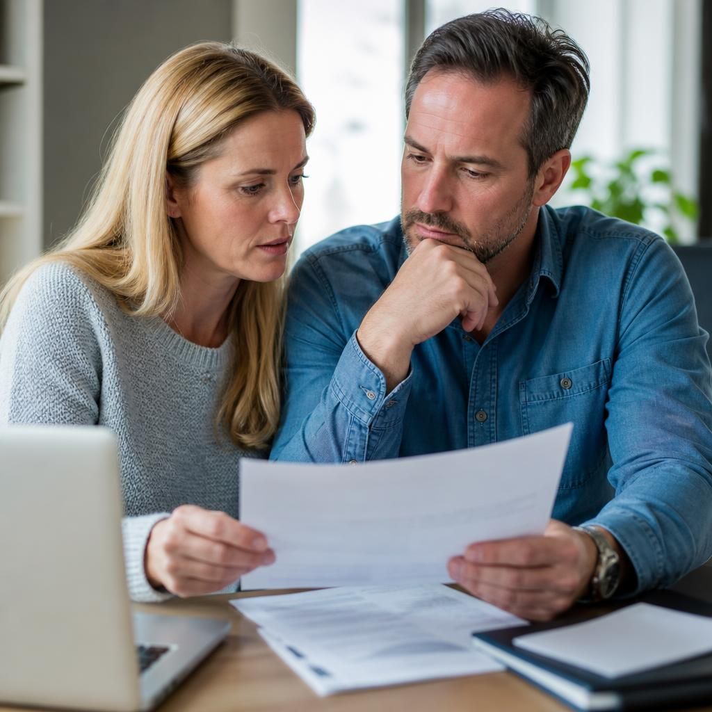 Couple discussing documents during a foster carer assessment