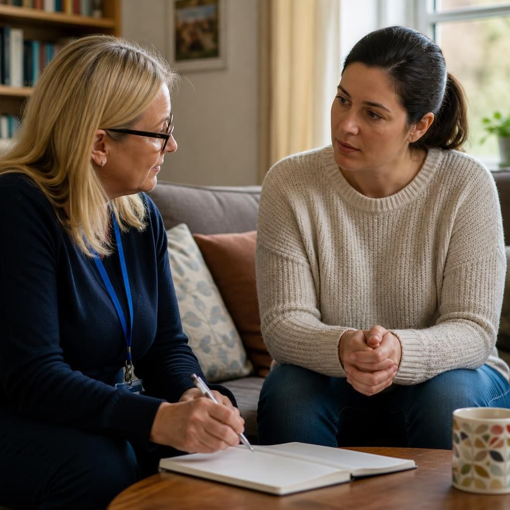 Foster carer applicant discussing a change in circumstances with an assessing social worker