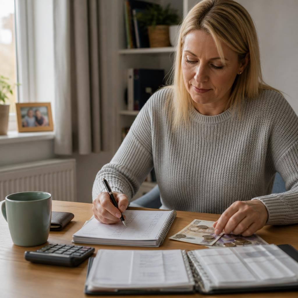Foster carer organising a child's pocket money and personal spending records